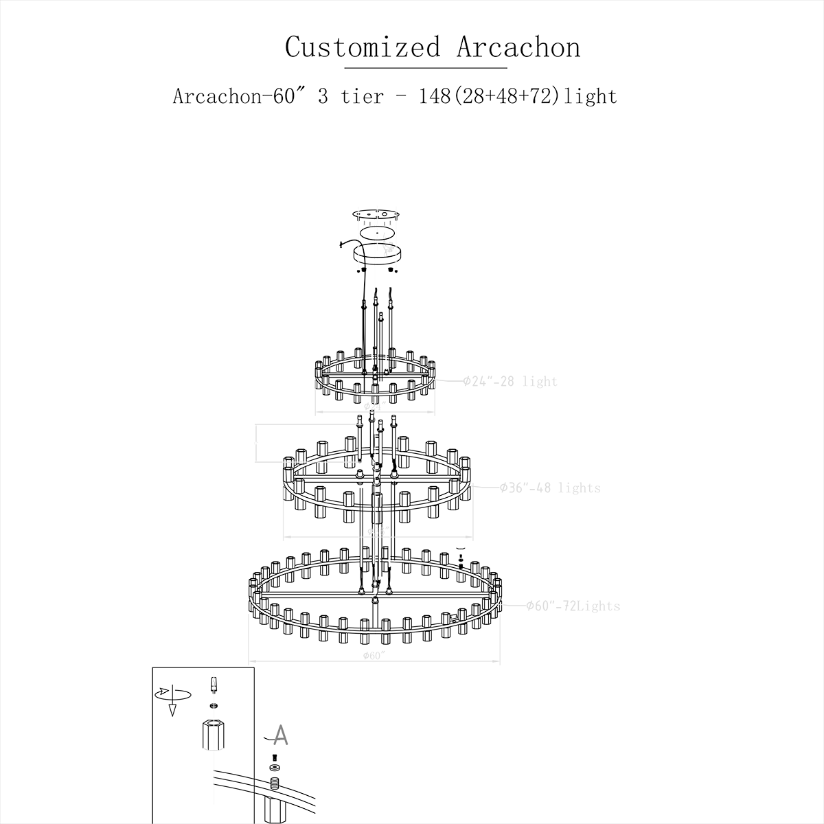 Customize Arcachona Led 3 Tier Round Chandelier(60”+48”+36”)