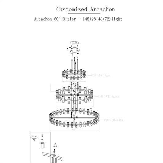 Customize Arcachona Led 3 Tier Round Chandelier(60”+48”+36”)