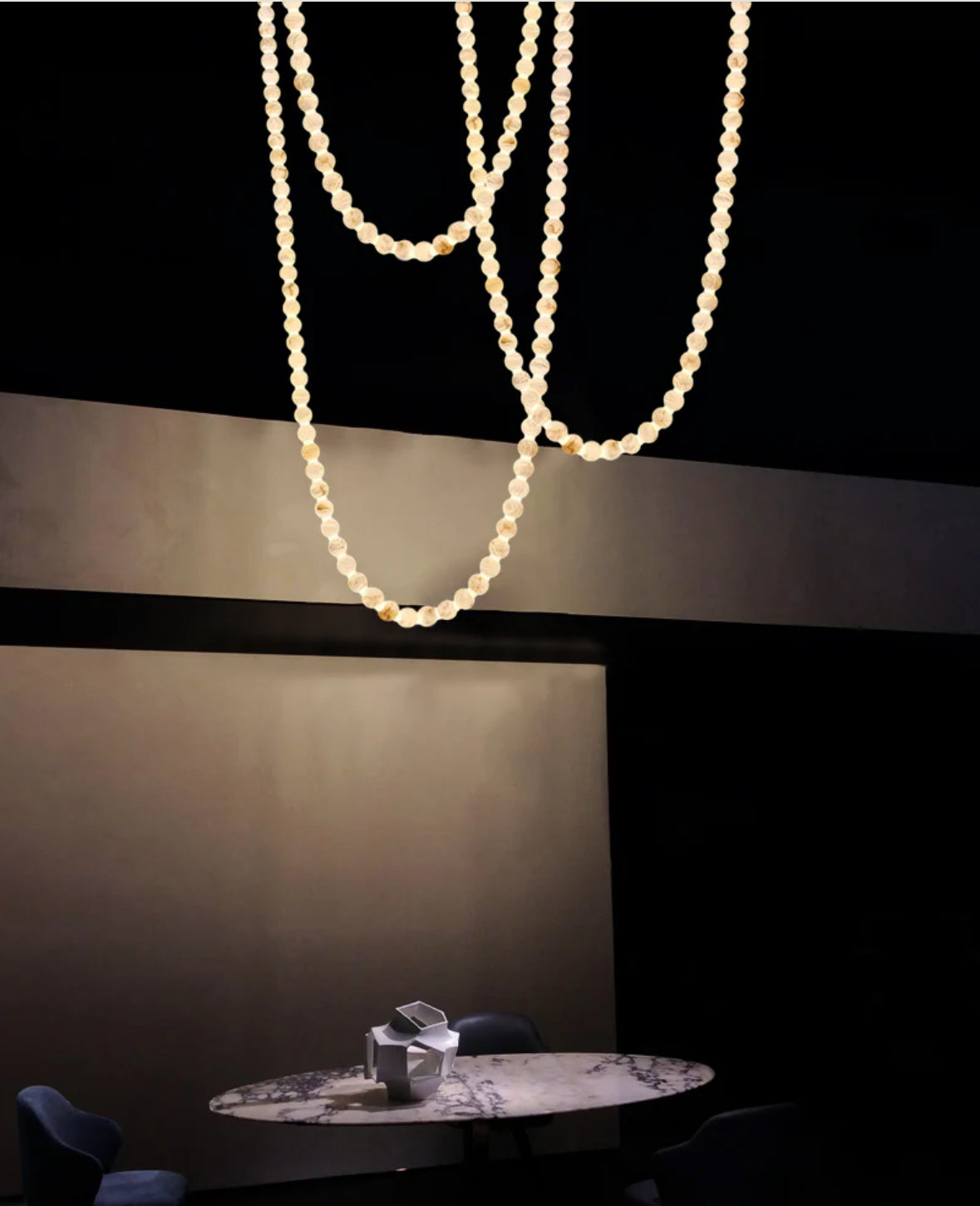 Peal Chandelier with cluster alabaster globes for 3 chains