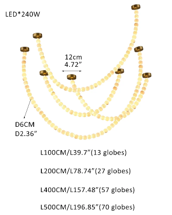 Peal Chandelier with cluster alabaster globes for 3 chains