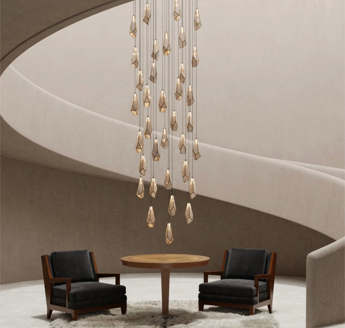 Glass Mirror 36-Light Round Multi-Drop 33'' Chandelier