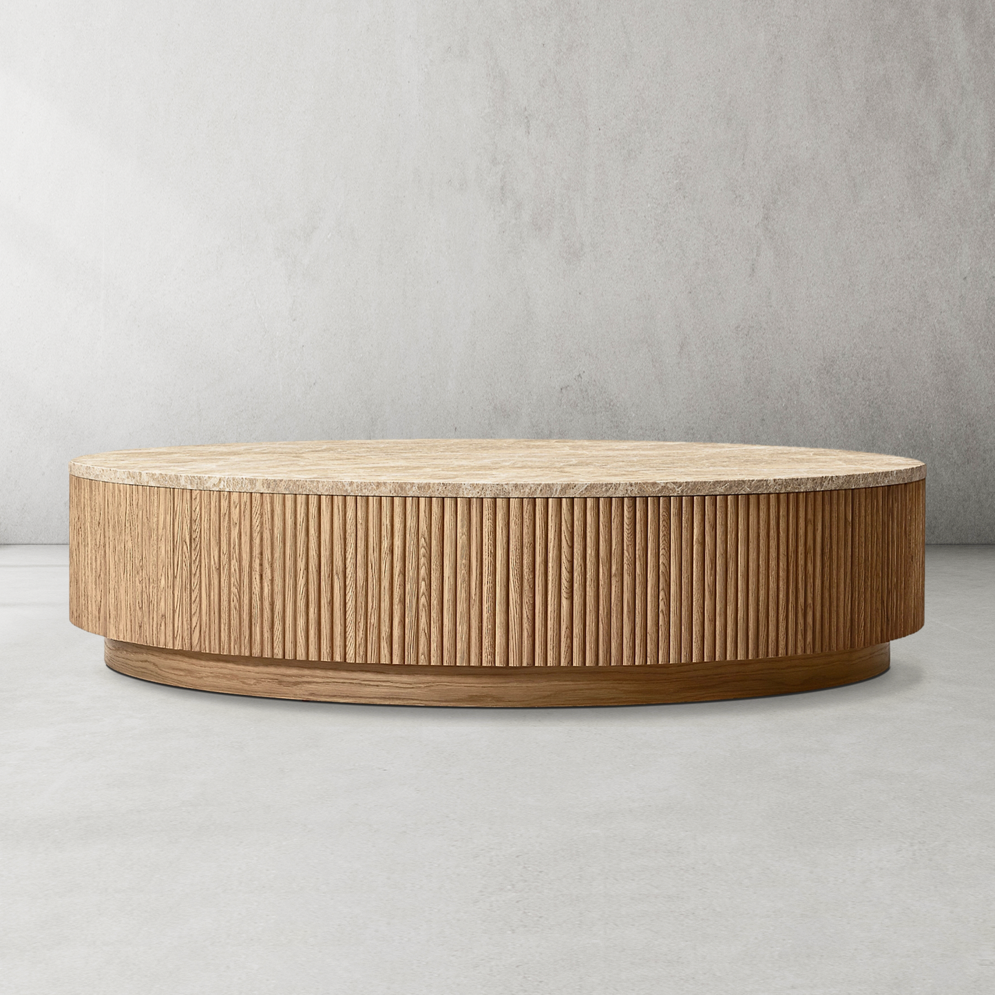 Mulholland Oak Wood & Stone Round Coffee Table