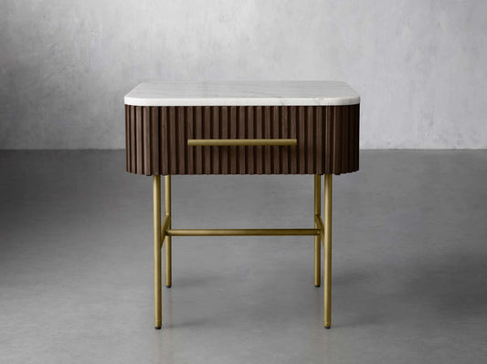 Finnley Marble Top Finish End Table with Drawer in Mocha