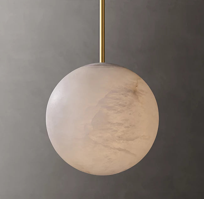HAND-CARVED ALABASTER GLOBE PENDANT