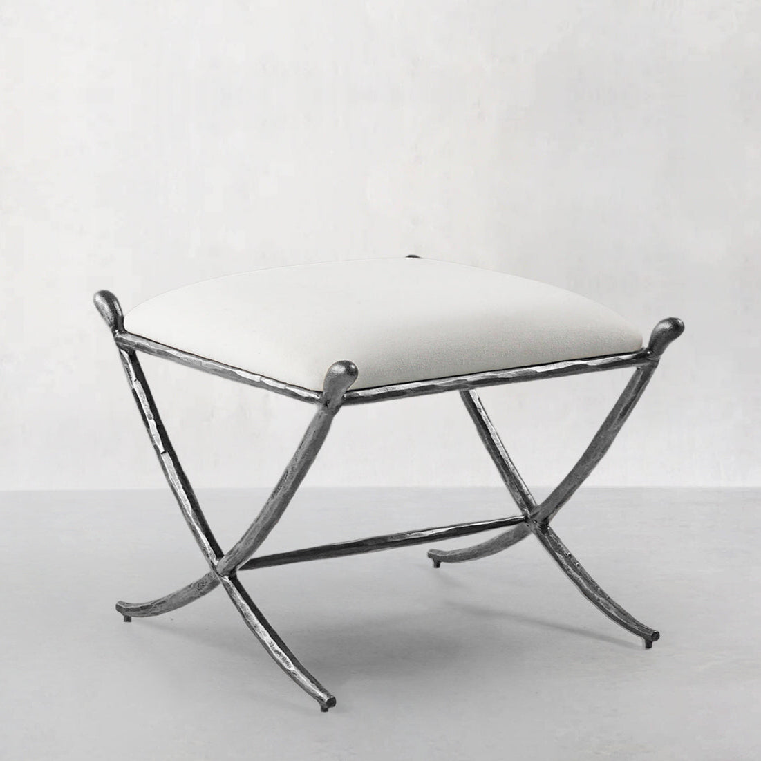 Hand-Forged Metal Horn Fabric Base Stool