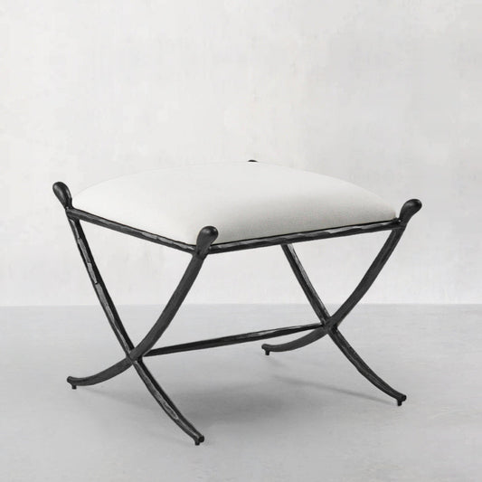 Hand-Forged Metal Horn Fabric Base Stool
