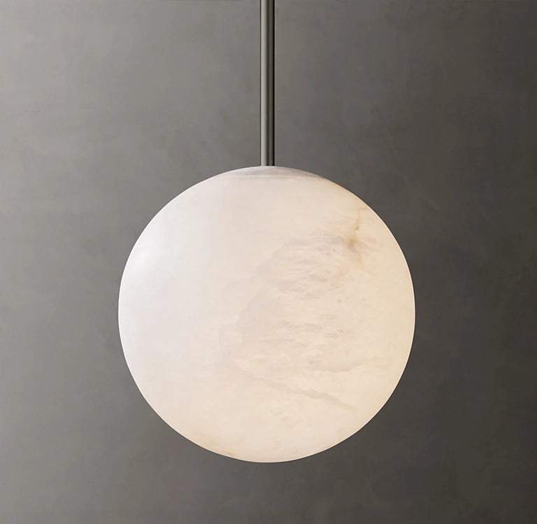 HAND-CARVED ALABASTER GLOBE PENDANT