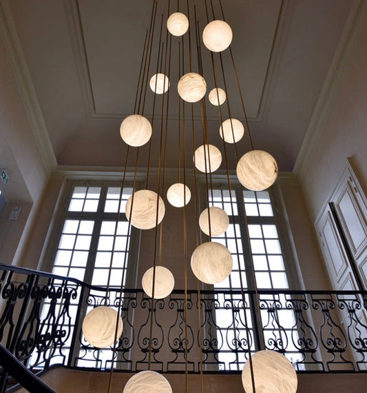 Glacerol Alabaster Sphere Staircase Chandelier,Multi Pendant Light- Customized