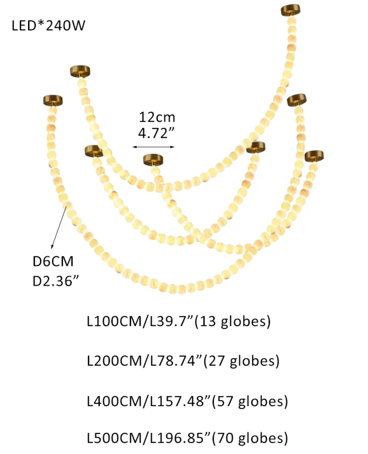 Peal Chandelier with cluster alabaster globes for 3 chains