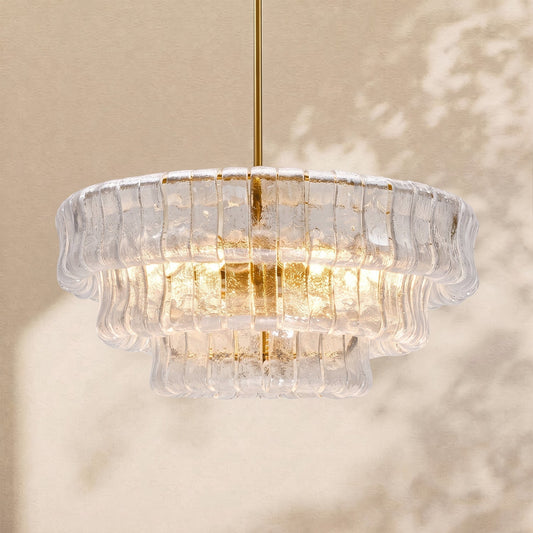 Amor 3-Tier Ghiaccio Glass Round Chandelier 24"