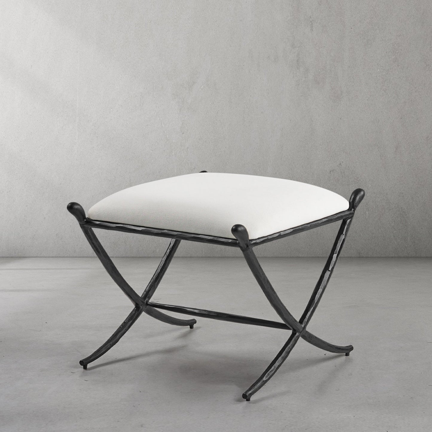 Hand-Forged Metal Horn Fabric Base Stool