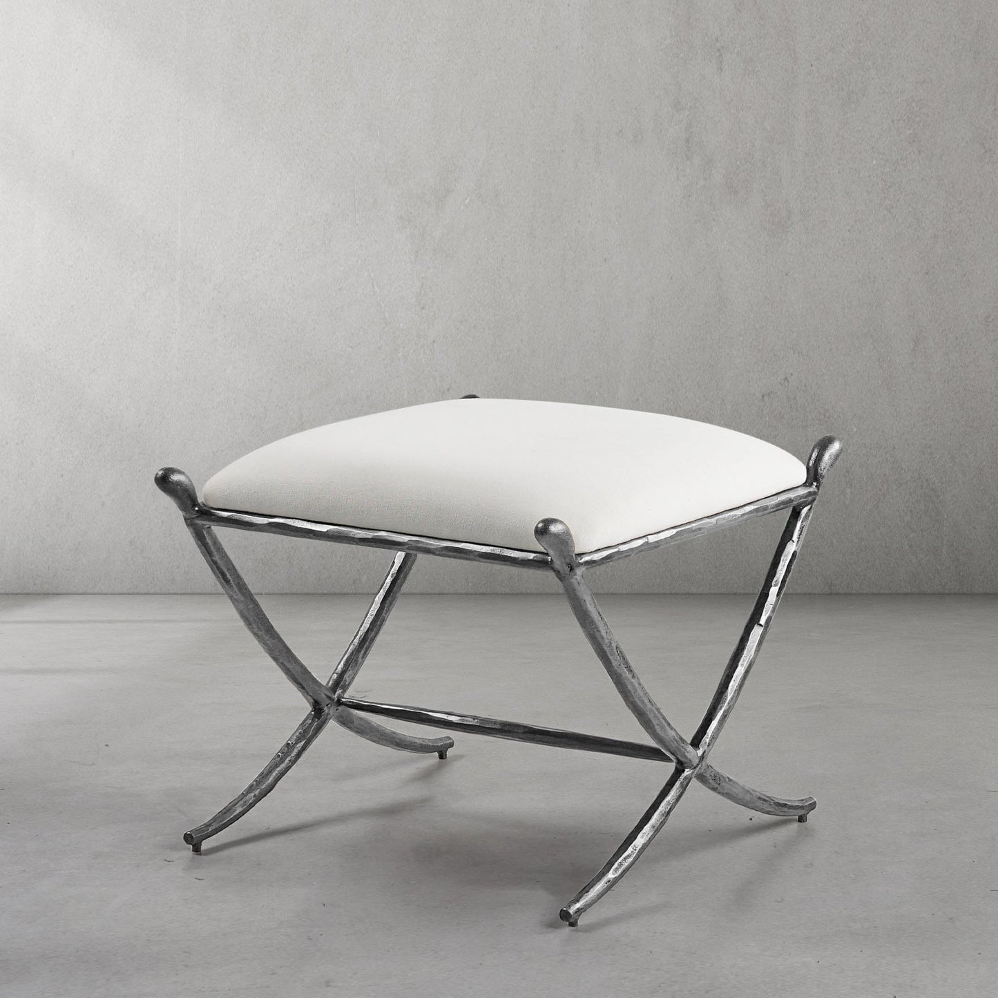 Hand-Forged Metal Horn Fabric Base Stool