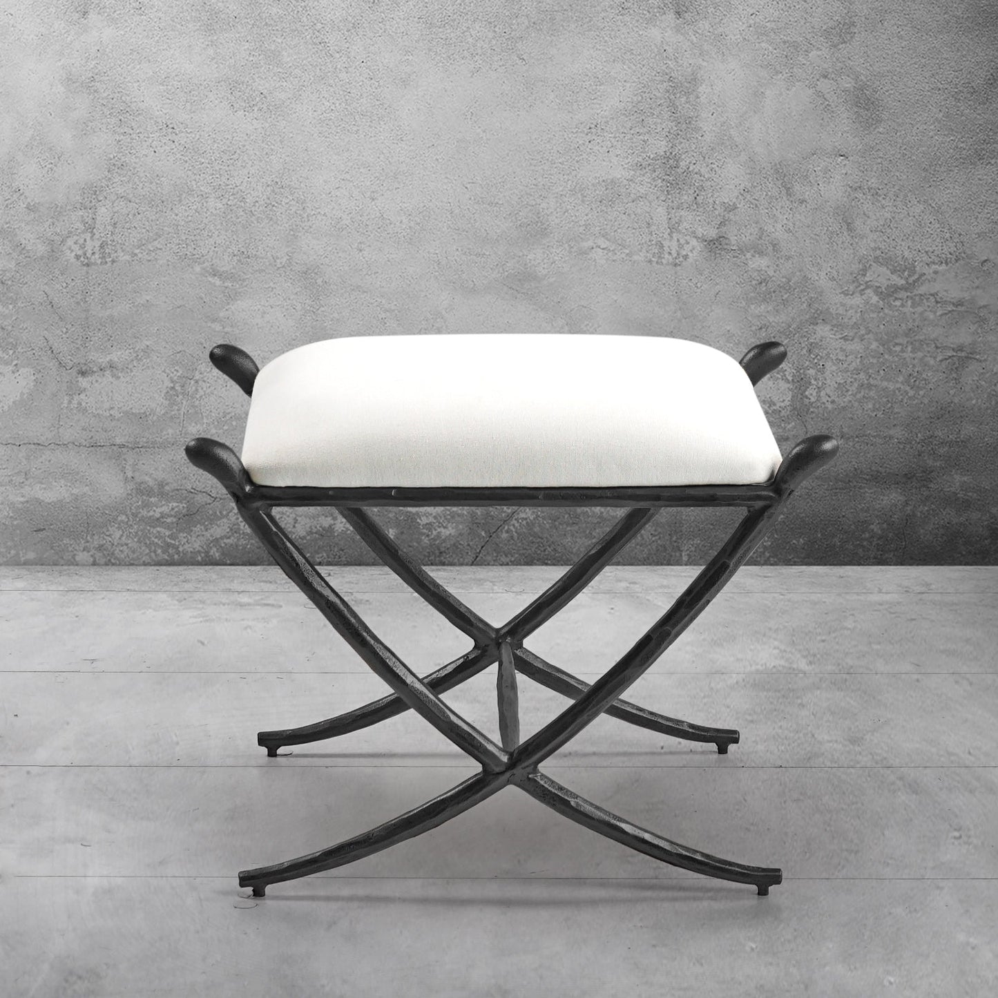 Hand-Forged Metal Horn Fabric Base Stool