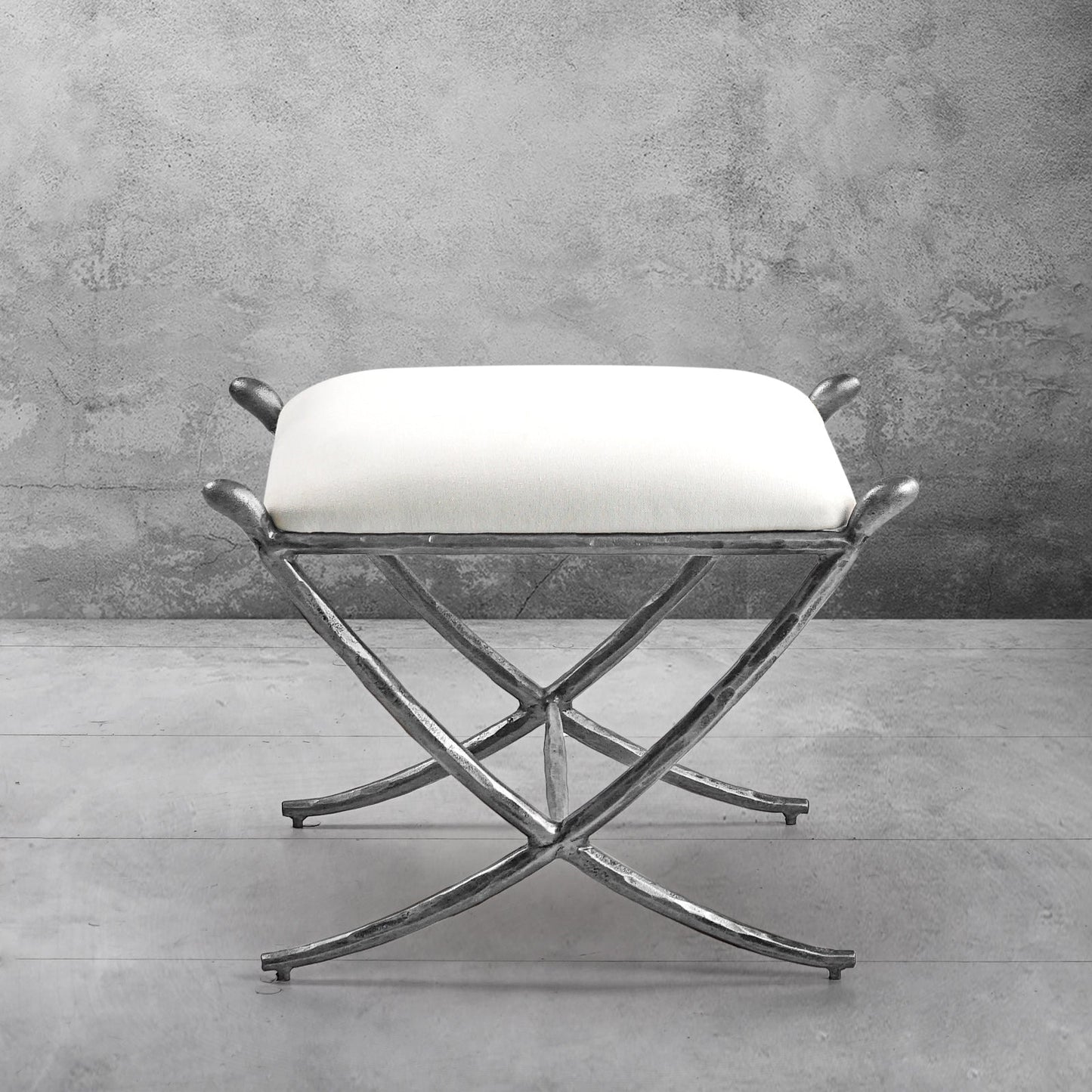 Hand-Forged Metal Horn Fabric Base Stool