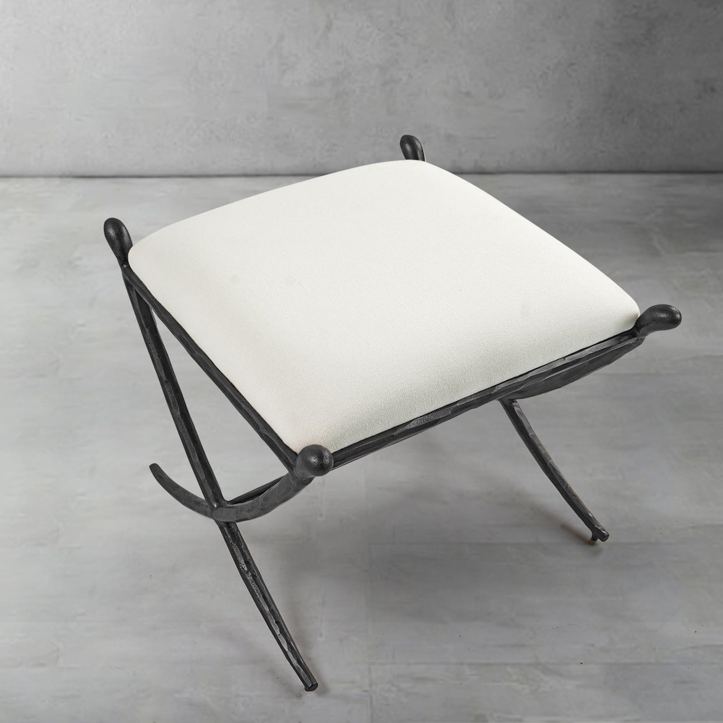 Hand-Forged Metal Horn Fabric Base Stool