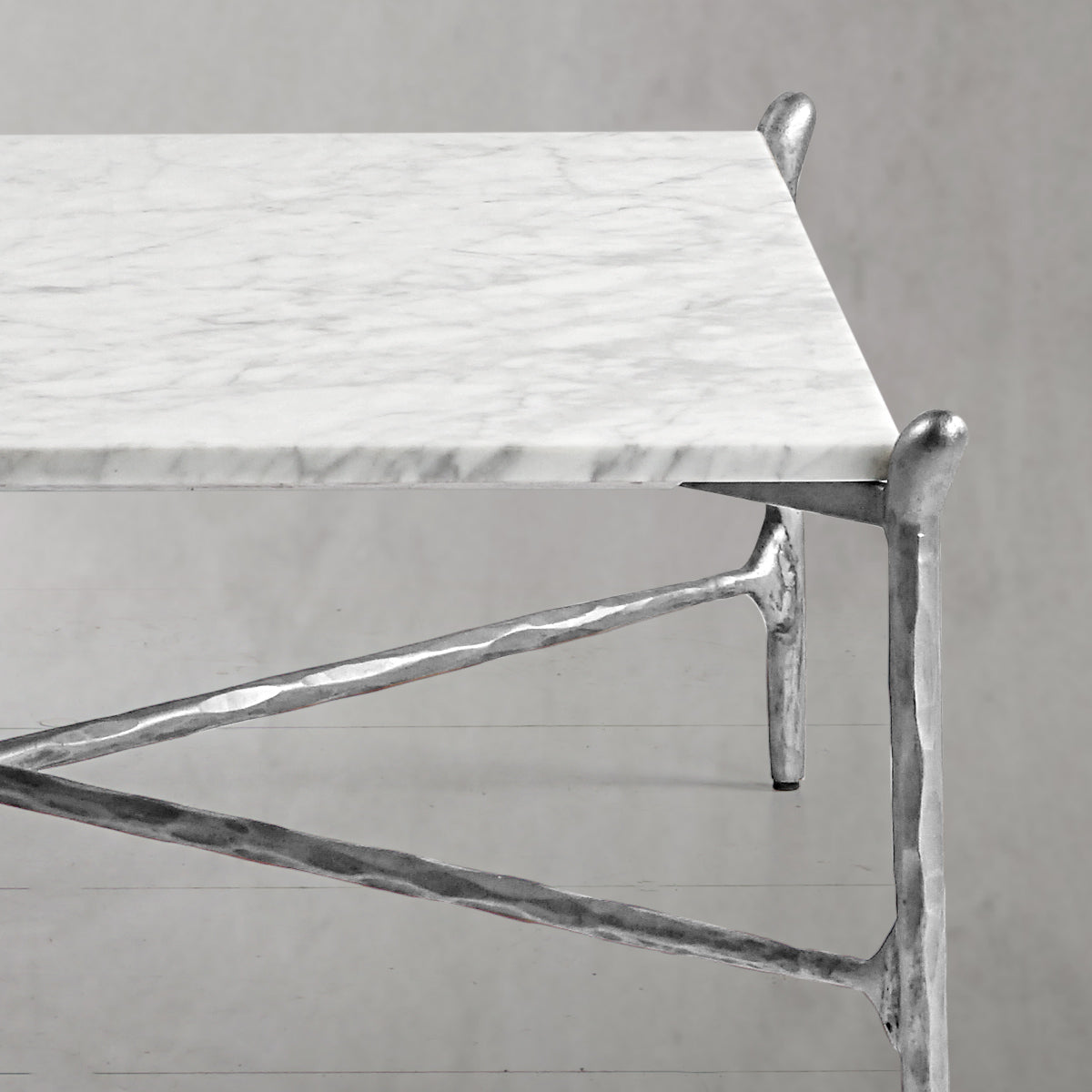 Hand-Forged Metal Square Horn Marble Coffee Table 39" 50"