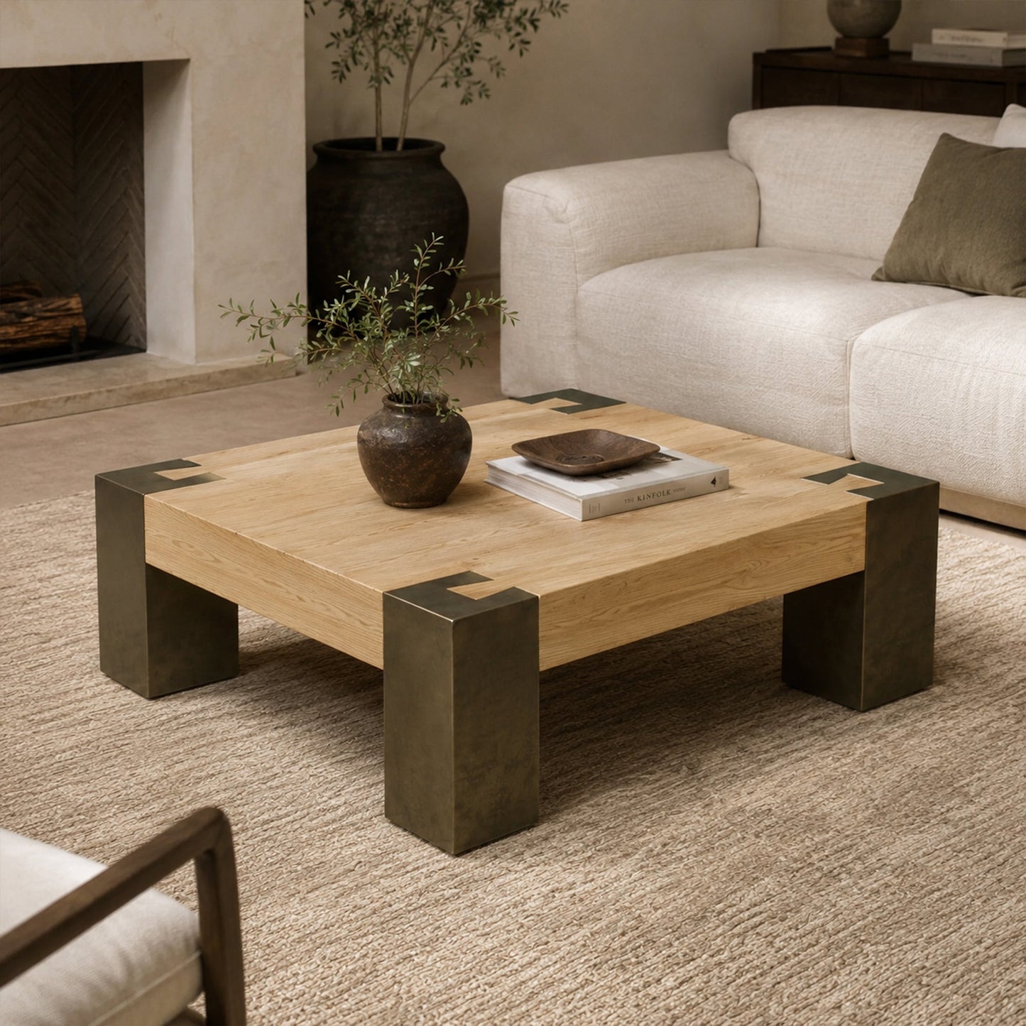 Tellurian Square Oak Coffee Table Wood Cocktail Table Living Room Center Tea Table Vintage Cocktail Table