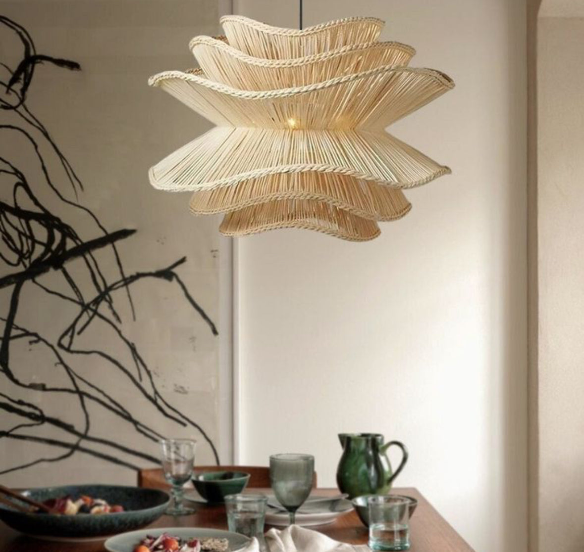 Chandelier Alondra White Rattan 40"D