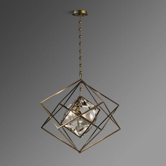 Rubik's cube Crystal Pendant Light Brass