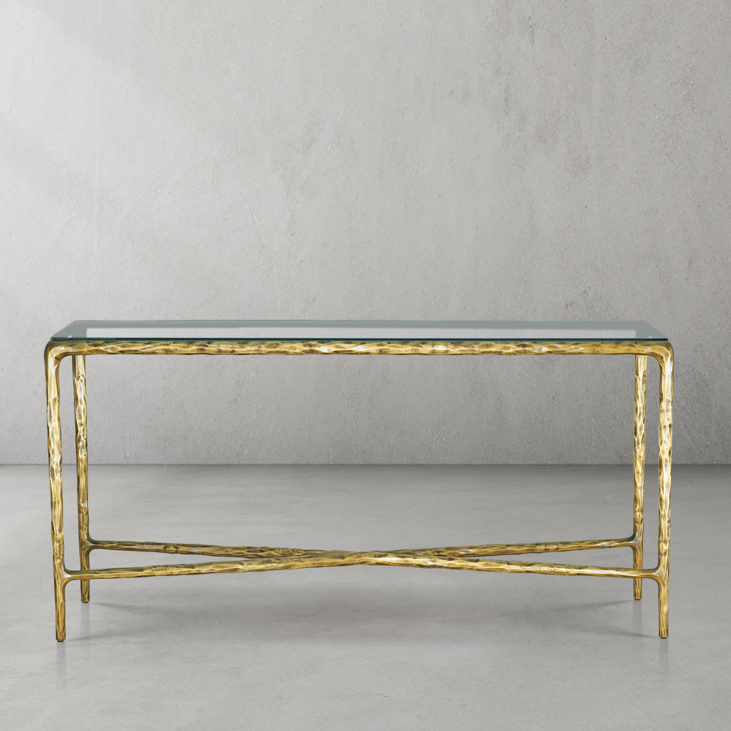 Hand-Forged Metal Rectangle Glass Console Table 60" 72"