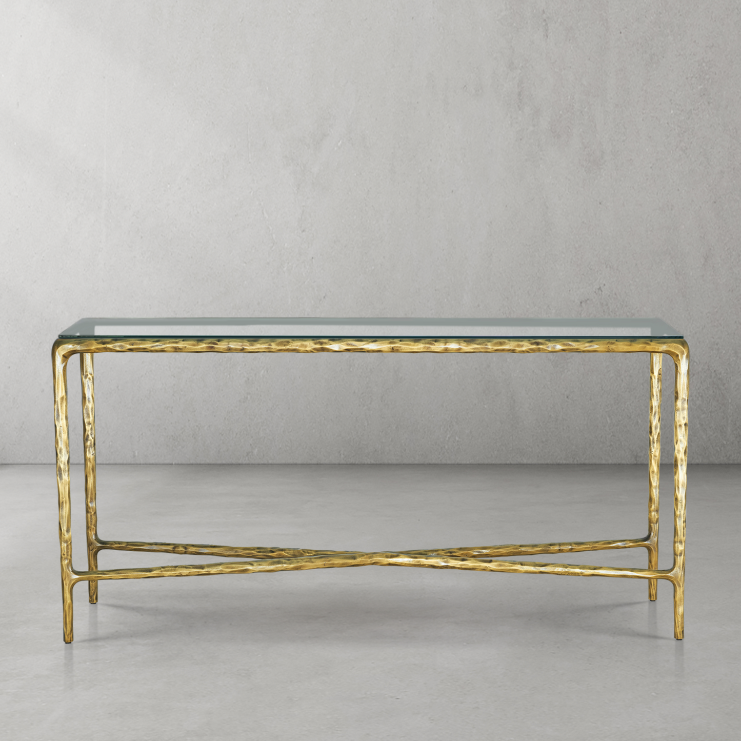 Hand-Forged Metal Rectangle Glass Console Table 60" 72"